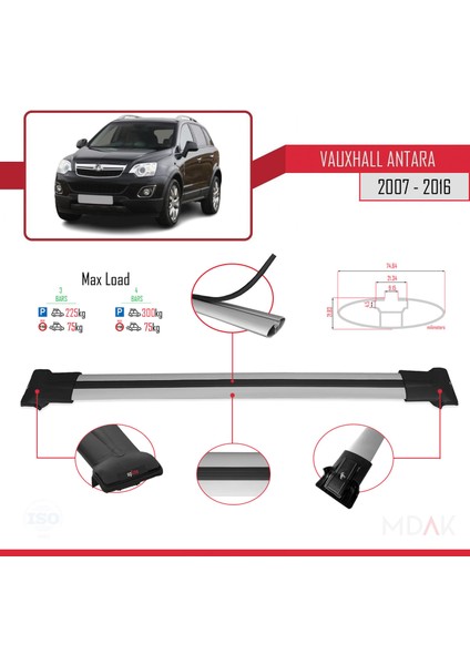Vauxhall Antara 2007-2016 Arası ile Uyumlu Fly Model Ara Atkı Tavan Barı Gri 3 Adet modelleri