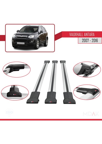 Vauxhall Antara 2007-2016 Arası ile Uyumlu Fly Model Ara Atkı Tavan Barı Gri 3 Adet fırsatları