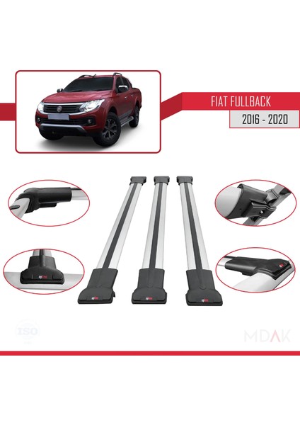 Fiat Fullback 2016-2020 Arası ile Uyumlu Fly Model Ara Atkı Tavan Barı Gri 3 Adet fırsatları