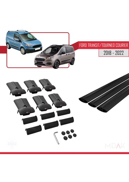 Ford Transit/tourneo Courier Post-Facelift 2018-2022 Arası ile Uyumlu Fly Model Ara Atkı Tavan Barı Siyah 3 Adet indirimleri