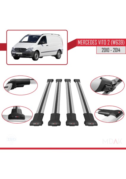 Mercedes Vito 2 (W639) Post-Facelift 2010-2014 Arası ile Uyumlu Fly Model Ara Atkı Tavan Barı Gri 4 Adet fırsatları