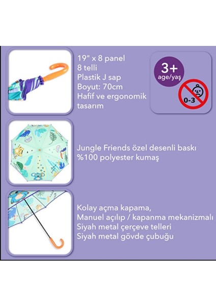 Jungle Friends Çocuk Şemsiye Unisex Koleksiyon 1 Adet fırsatları