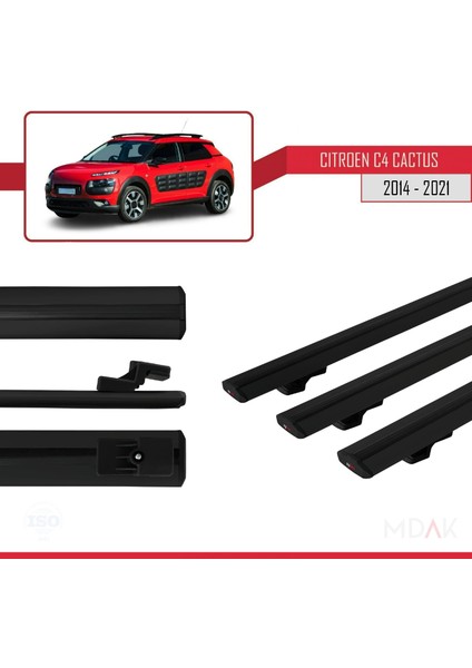 Citroen C4 Cactus 2014-2021 Arası ile Uyumlu Basıc Model Ara Atkı Tavan Barı Siyah 3 Adet modelleri
