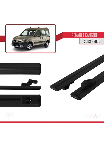 Renault Kangoo (X76) Post-Facelift 2003-2008 Arası ile Uyumlu Basıc Model Ara Atkı Tavan Barı Siyah 2 Adet modelleri