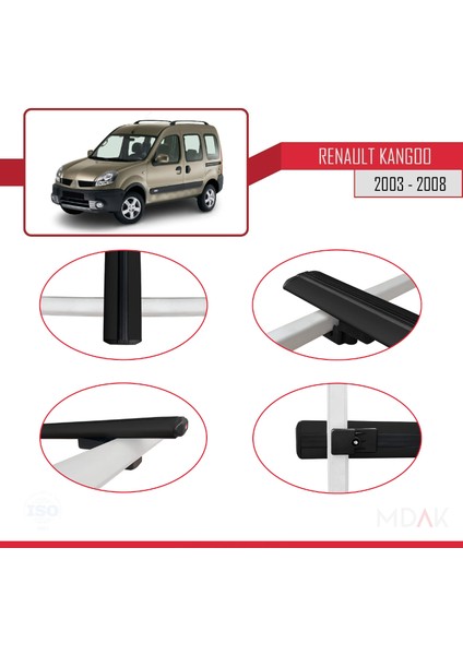 Renault Kangoo (X76) Post-Facelift 2003-2008 Arası ile Uyumlu Basıc Model Ara Atkı Tavan Barı Siyah 2 Adet fırsatları