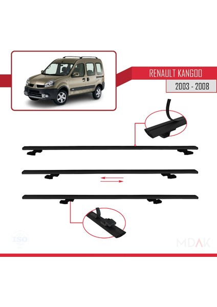 Renault Kangoo (X76) Post-Facelift 2003-2008 Arası ile Uyumlu Basıc Model Ara Atkı Tavan Barı Siyah 2 Adet indirimleri