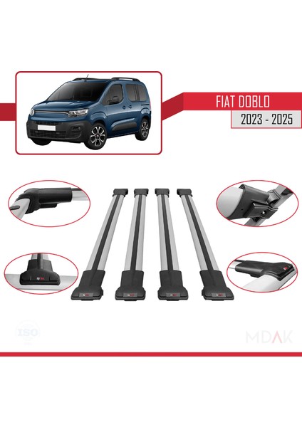Fiat Doblo 3 2023 ve Sonrası ile Uyumlu Fly Model Ara Atkı Tavan Barı Gri 4 Adet indirimleri
