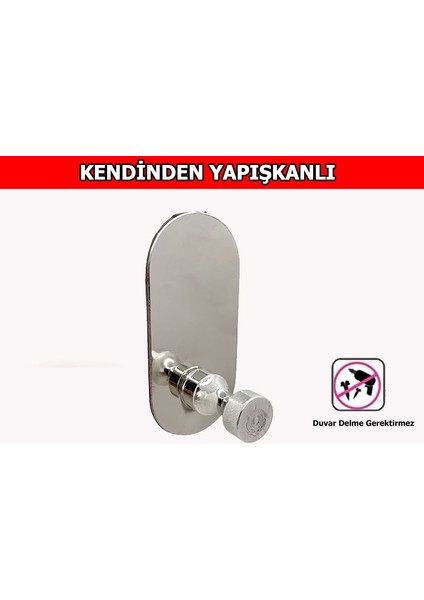 Glare Ince Belli Kendinden Yapışkanlı Askılık Tekli Oval Krom 4 Lü Paket