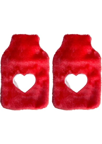 Sıcak Su Torbası 2 Adet Peluş Kalpli Pembe Termofor 26x17x2 cm 1 Litre
