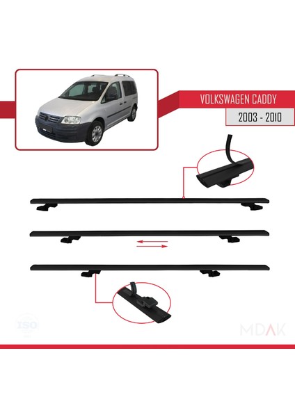 Volkswagen Caddy 3 (2k) 2003-2010 Arası ile Uyumlu Basıc Model Ara Atkı Tavan Barı Siyah 4 Adet fırsatları