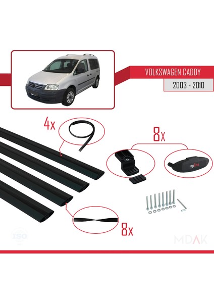 Volkswagen Caddy 3 (2k) 2003-2010 Arası ile Uyumlu Basıc Model Ara Atkı Tavan Barı Siyah 4 Adet indirimleri
