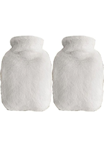 Sıcak Su Torbası 2 Adet Yan Cepli Beyaz Peluş Termofor 27x17x2 cm 750 ml