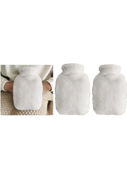 Sıcak Su Torbası 2 Adet Yan Cepli Beyaz Peluş Termofor 27x17x2 cm 750 ml