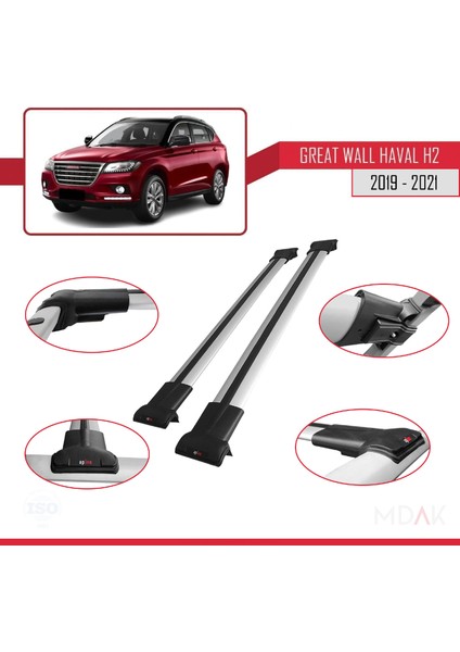 Great Wall Haval H2 2019-2021 Arası ile Uyumlu Fly Model Ara Atkı Tavan Barı Gri 2 Adet fırsatları