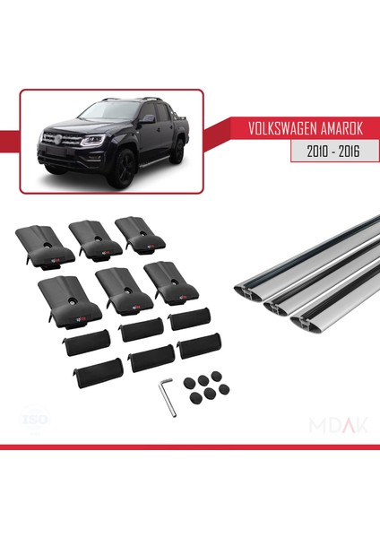 Volkswagen Amarok (2f) Pre-Facelift 2010-2016 Arası ile Uyumlu Fly Model Ara Atkı Tavan Barı Gri 3 Adet indirimleri