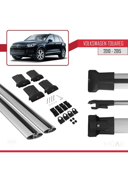 Volkswagen Touareg 2 (7p) Pre-Facelift 2010-2015 Arası ile Uyumlu Fly Model Ara Atkı Tavan Barı Gri 2 Adet indirimleri