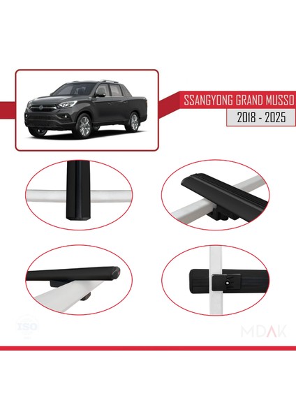 Ssangyong Grand Musso 2018 ve Sonrası ile Uyumlu Basıc Model Ara Atkı Tavan Barı Siyah 3 Adet