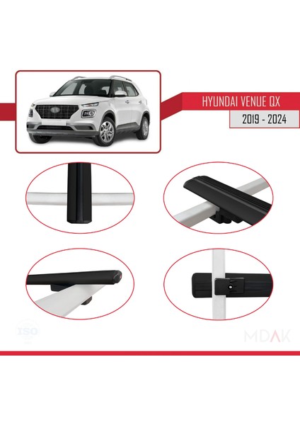 Hyundai Venue (Qx) 2019 ve Sonrası ile Uyumlu Basıc Model Ara Atkı Tavan Barı Siyah 2 Adet fırsatları