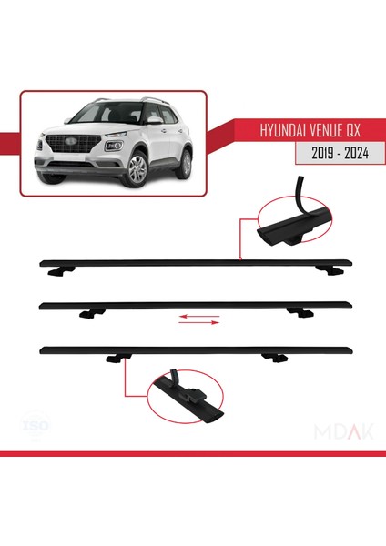 Hyundai Venue (Qx) 2019 ve Sonrası ile Uyumlu Basıc Model Ara Atkı Tavan Barı Siyah 2 Adet indirimleri