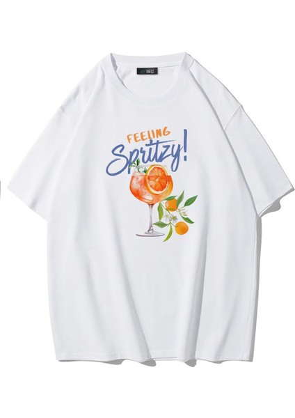 Unisex Oversize The Aperol Spritz T-Shirt Beyaz
