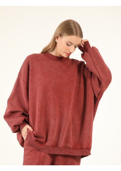 5377 - 3 Iplik Soft Yıkamalı Salaş Basic Kadın Sweatshirt