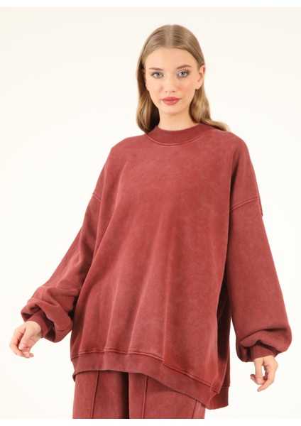 5377 - 3 Iplik Soft Yıkamalı Salaş Basic Kadın Sweatshirt