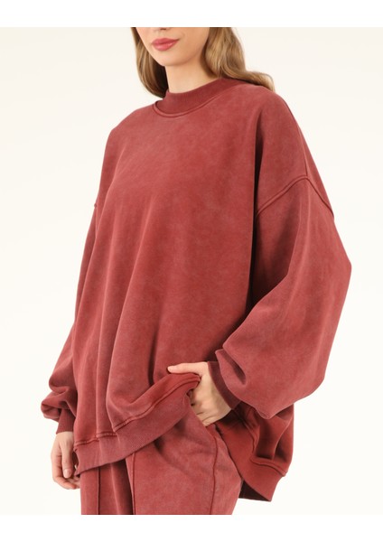 5377 - 3 Iplik Soft Yıkamalı Salaş Basic Kadın Sweatshirt