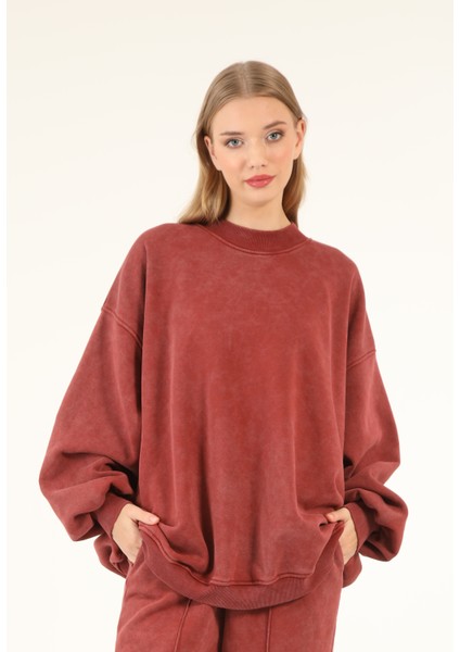 5377 - 3 Iplik Soft Yıkamalı Salaş Basic Kadın Sweatshirt