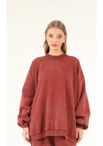 5377 - 3 Iplik Soft Yıkamalı Salaş Basic Kadın Sweatshirt