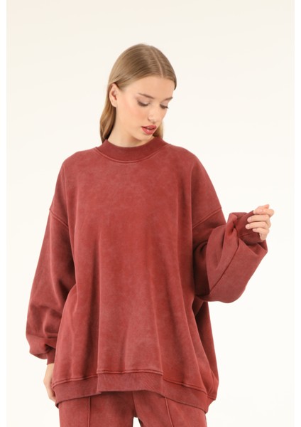 5377 - 3 Iplik Soft Yıkamalı Salaş Basic Kadın Sweatshirt