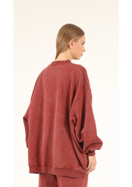 5377 - 3 Iplik Soft Yıkamalı Salaş Basic Kadın Sweatshirt