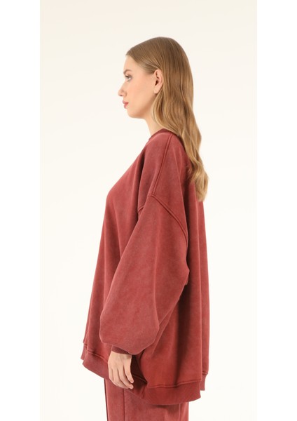 5377 - 3 Iplik Soft Yıkamalı Salaş Basic Kadın Sweatshirt
