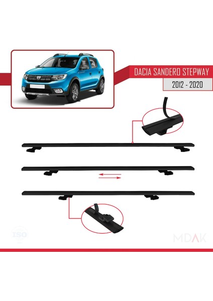Dacia Sandero Stepway 2 2012-2020 Arası ile Uyumlu Basıc Model Ara Atkı Tavan Barı Siyah 2 Adet indirimleri