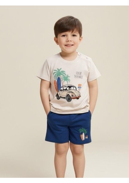 Erkek Bebek Pamuklu Araba Baskılı Şortlu Takım modelleri
