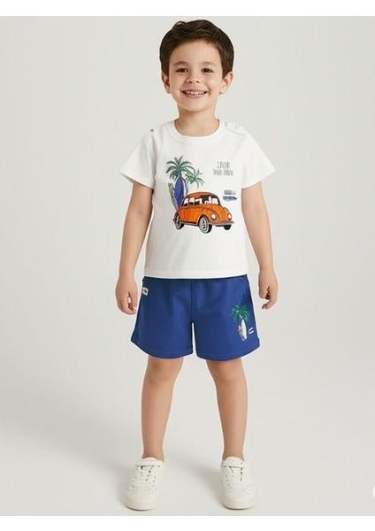 Erkek Bebek Pamuklu Araba Baskılı Şortlu Takım
