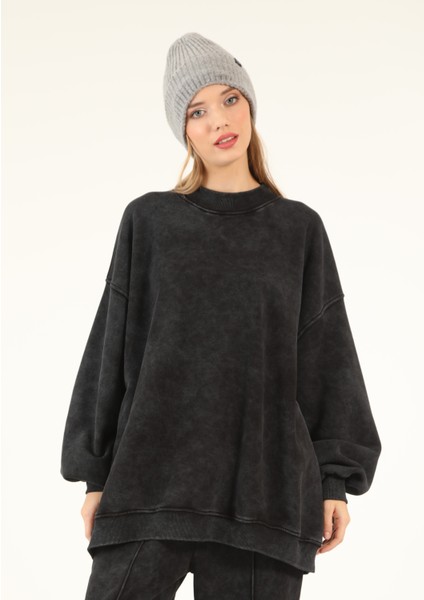 5377 - 3 Iplik Soft Yıkamalı Salaş Basic Kadın Sweatshirt