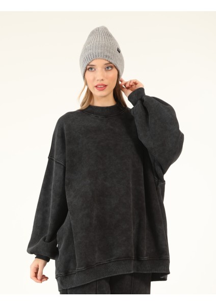 5377 - 3 Iplik Soft Yıkamalı Salaş Basic Kadın Sweatshirt modelleri