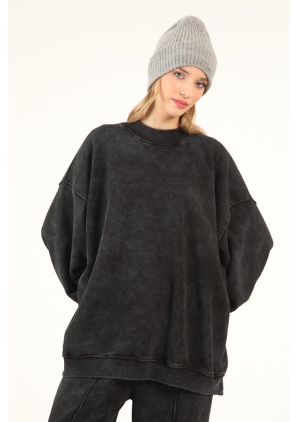 5377 - 3 Iplik Soft Yıkamalı Salaş Basic Kadın Sweatshirt indirimleri
