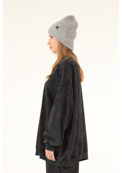 5377 - 3 Iplik Soft Yıkamalı Salaş Basic Kadın Sweatshirt