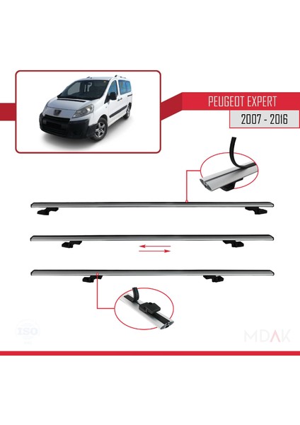 Peugeot Expert 2 2007-2016 Arası ile Uyumlu Basıc Model Ara Atkı Tavan Barı Gri 2 Adet indirimleri