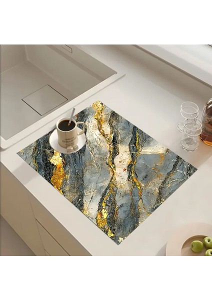 55 cm x 45 cm Gri Altın Mermer Tasarımı Tezgah Üstü Bulaşık Kurutma Matı Bulaşıklık Kurutma Örtüsü fiyatları