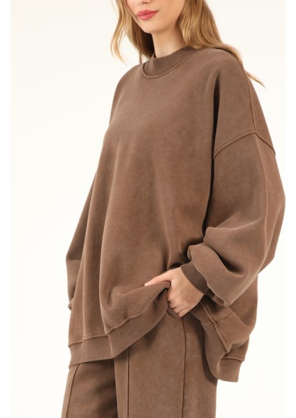 5377 - 3 Iplik Soft Yıkamalı Salaş Basic Kadın Sweatshirt