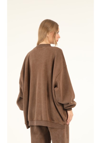 5377 - 3 Iplik Soft Yıkamalı Salaş Basic Kadın Sweatshirt