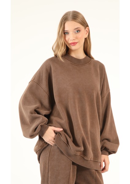 5377 - 3 Iplik Soft Yıkamalı Salaş Basic Kadın Sweatshirt