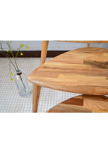 Masif Meşe Ahşap 3lü Zigon Sehpa Seti, Ercol Stil Modern Yan Sehpa fırsatları