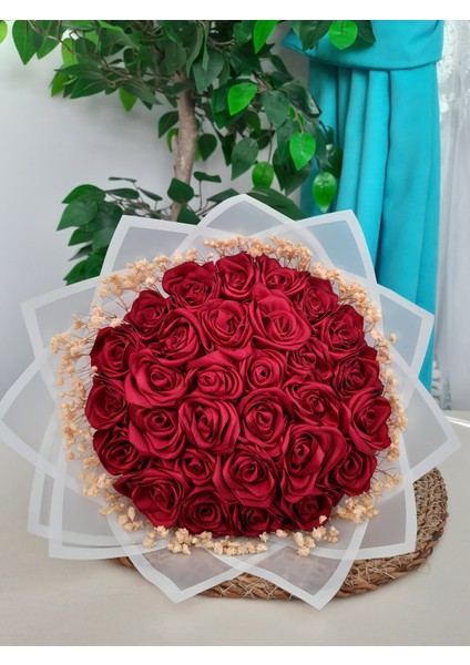 30 Lu LED Işıklı Kenar Süslemeli Solmayan Gül Buketi Bordo Gül Dışı Beyaz fırsatları
