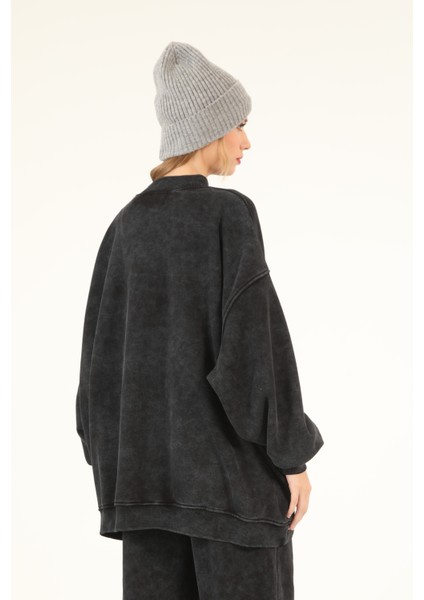 5377 - 3 Iplik Soft Yıkamalı Salaş Basic Kadın Sweatshirt