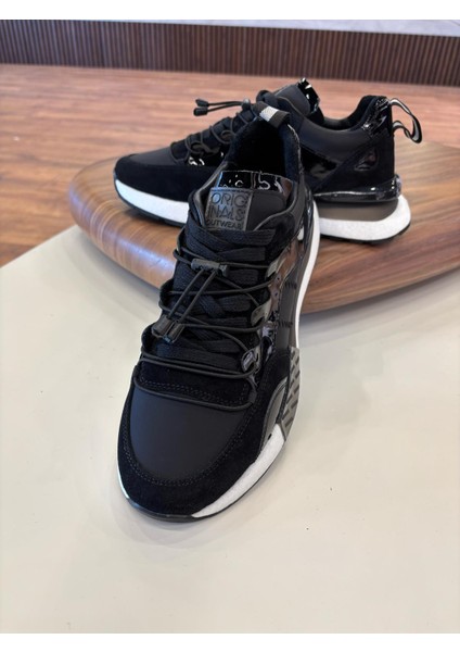 1093 Siyah Hakiki Deri Erkek Sneakers