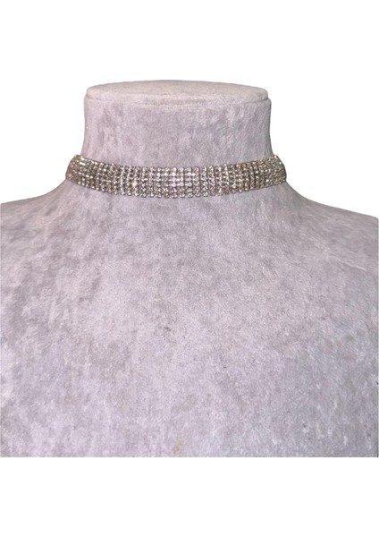 Full Taşlı Altı Sıra Parlak Choker Kolye