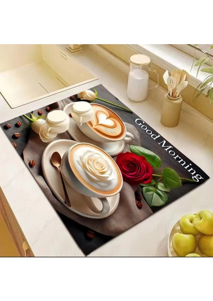 55 cm x 45 cm Latte Kahve Tasarımı Tezgah Üstü Bulaşık Kurutma Matı Bulaşıklık Kurutma Örtüsü